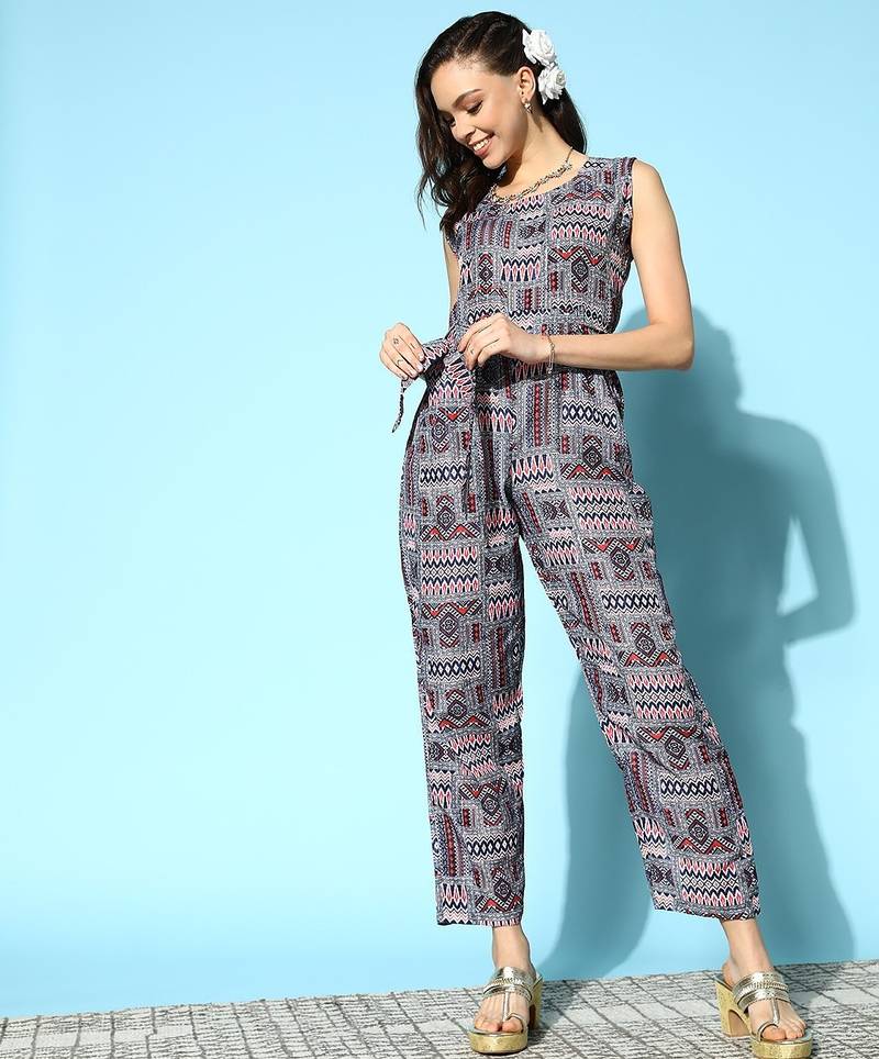 Women's belted sequin embroidered exclusive jump suit