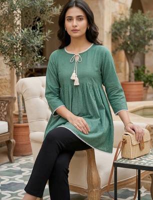 Women's pure cotton crausha lace design printed a line tunic 4