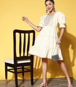 Women's pure cotton embroidered crausha lace a line dress