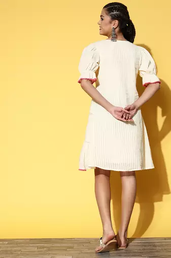 Women's pure cotton embroidered crausha lace a line dress