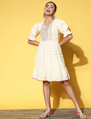 Women's pure cotton embroidered crausha lace a line dress 4