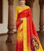 Red Color Digital Printing Durga Pooja Work Silk Saree
