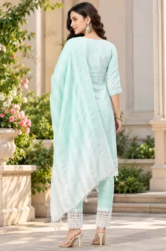 Women's south cotton  kurta pant dupatta set
