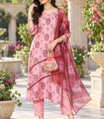 Women's silk chiffon printed kurta set with dupatta