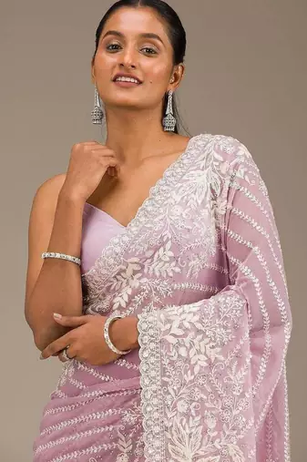 Pink Thread Sequin Faux Georgettete Saree