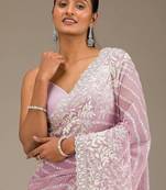 Pink Thread Sequin Faux Georgettete Saree