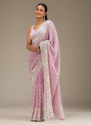 Pink Thread Sequin Faux Georgettete Saree 2