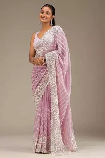 Pink Thread Sequin Faux Georgettete Saree