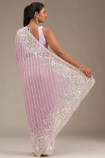 Pink Thread Sequin Faux Georgettete Saree