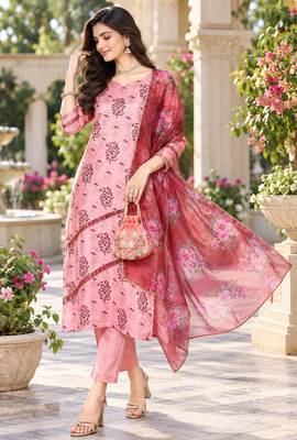 Women's silk chiffon printed kurta set with dupatta 2