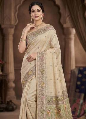 Cream Woven Border Jamdani Saree 1