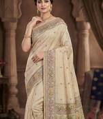 Cream Woven Border Jamdani Saree