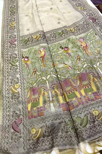Cream Woven Border Jamdani Saree