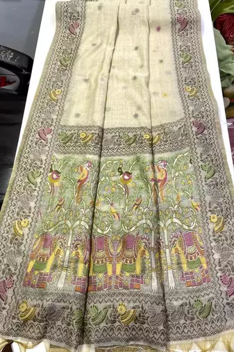 Cream Woven Border Jamdani Saree