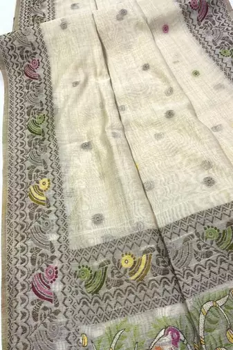 Cream Woven Border Jamdani Saree