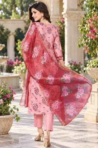 Women's silk chiffon printed kurta set with dupatta