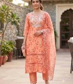 Women's silk chiffon embroidered kurta set with digital dupatta