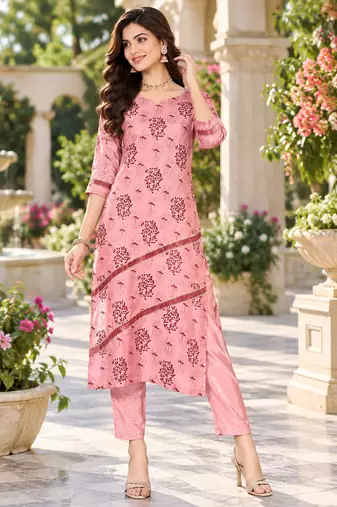 Women's silk chiffon printed kurta set with dupatta