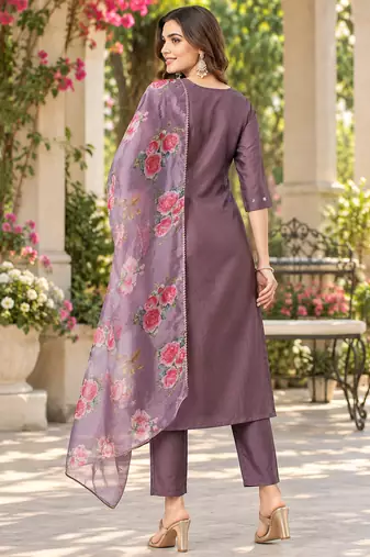 Women's reshm embroidered kurta pant dupatta set