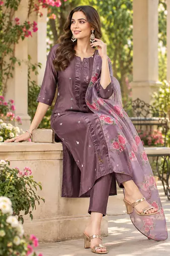 Women's reshm embroidered kurta pant dupatta set