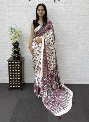 Maroon Color Mirror Work Satin Saree 1