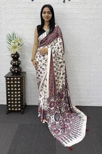 Maroon Color Mirror Work Satin Saree