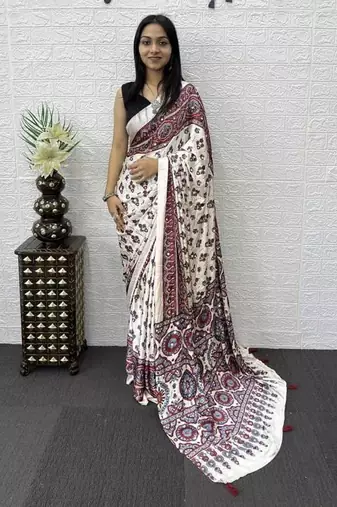 Maroon Color Mirror Work Satin Saree