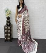Maroon Color Mirror Work Satin Saree