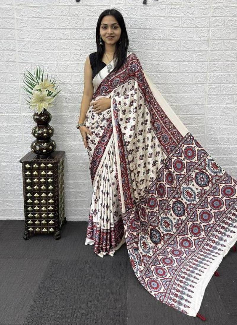 Maroon Color Mirror Work Satin Saree