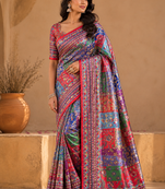 Red Color Digital Printed And Mirror Work Dola Silk Saree