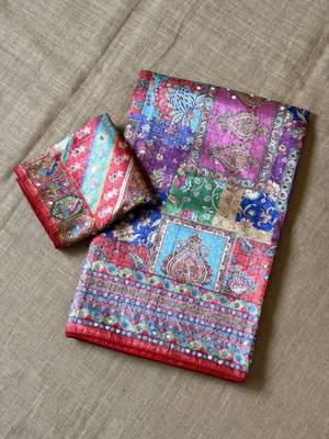 Red Color Digital Printed And Mirror Work Dola Silk Saree 3
