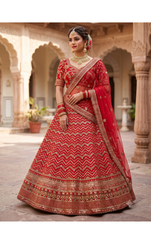 Royal Red Bridal Lehenga Choli with Heavy Golden Embroidery 1