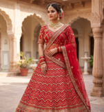 Royal Red Bridal Lehenga Choli with Heavy Golden Embroidery