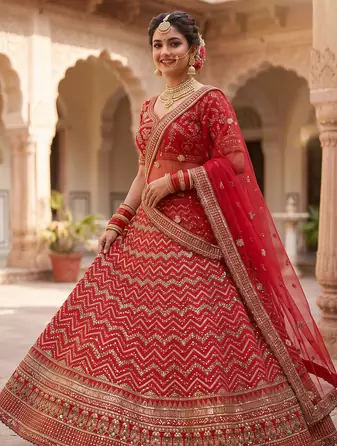 Royal Red Bridal Lehenga Choli with Heavy Golden Embroidery