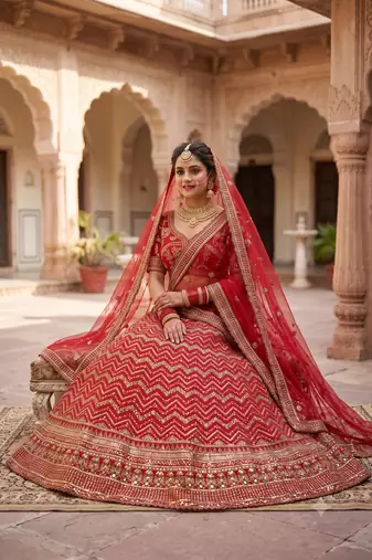 Royal Red Bridal Lehenga Choli with Heavy Golden Embroidery