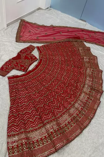 Royal Red Bridal Lehenga Choli with Heavy Golden Embroidery
