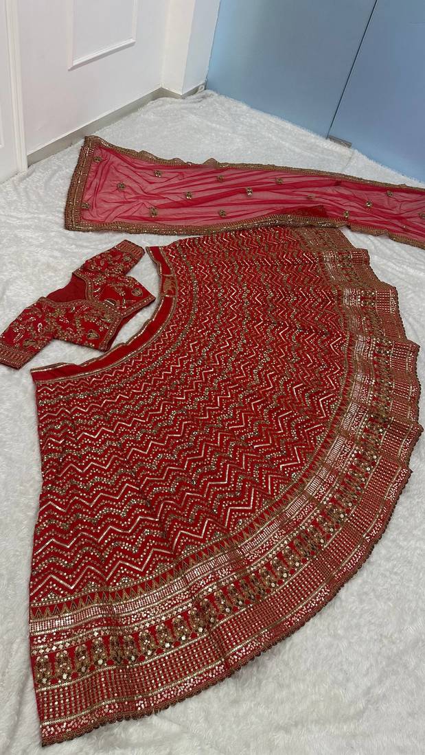 Royal Red Bridal Lehenga Choli with Heavy Golden Embroidery