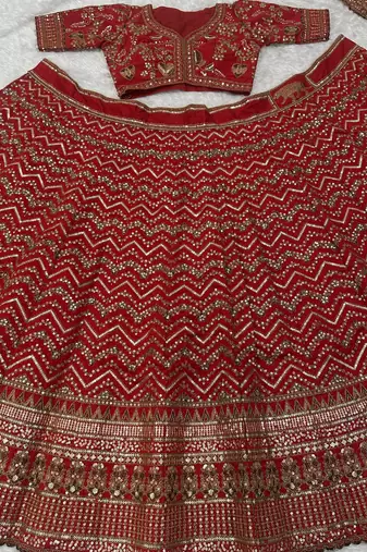 Royal Red Bridal Lehenga Choli with Heavy Golden Embroidery
