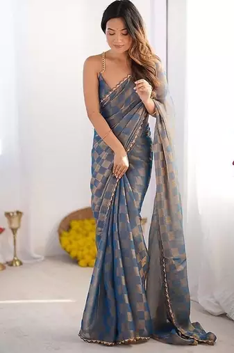 Grey Zarkhan Work Chiffon Saree