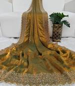 Mehndi Green Color Hand Dimond Work Chiffon Saree