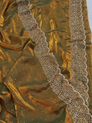 Mehndi Green Color Hand Dimond Work Chiffon Saree 4