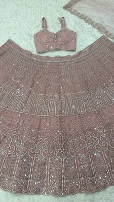  Elegant Dusty Pink Bridal Lehenga Choli with Heavy Embroidery and Net Dupatta 5