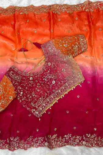 Rani Pink Color Embroidery Sequence Work Sartin Saree