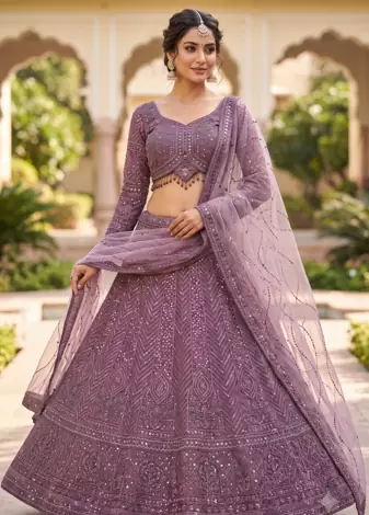 Elegant Mauve Purple Designer Lehenga Choli with Intricate Sequin Embroidery and Net Dupatta