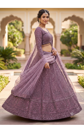 Elegant Mauve Purple Designer Lehenga Choli with Intricate Sequin Embroidery and Net Dupatta 2