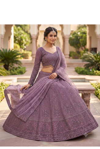 Elegant Mauve Purple Designer Lehenga Choli with Intricate Sequin Embroidery and Net Dupatta 3