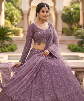 Elegant Mauve Purple Designer Lehenga Choli with Intricate Sequin Embroidery and Net Dupatta