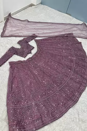Elegant Mauve Purple Designer Lehenga Choli with Intricate Sequin Embroidery and Net Dupatta