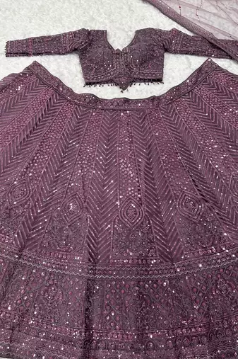 Elegant Mauve Purple Designer Lehenga Choli with Intricate Sequin Embroidery and Net Dupatta