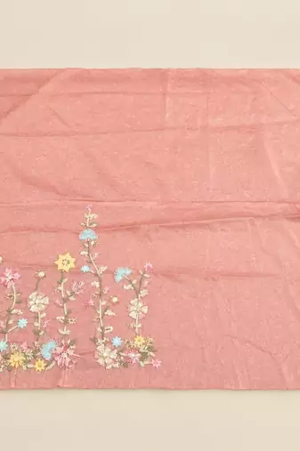 peach chiffon embroidered saree with thread work